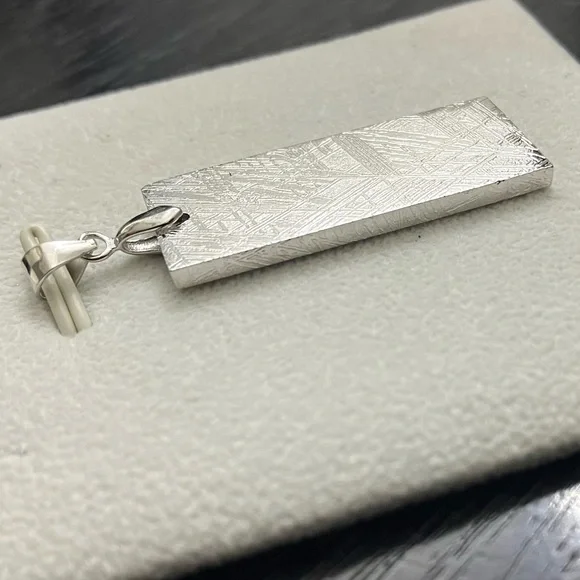 Natural Muonionalusta Meteorite FreeSize Rectangular Silver Pendant 925 Unisex
